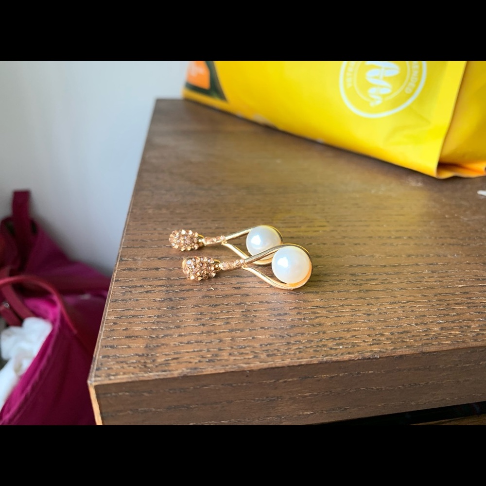 Statement earrings, faux pearl and teardrop shape